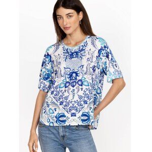 Johnny Was Janie Blue and White Floral Tee Size XS